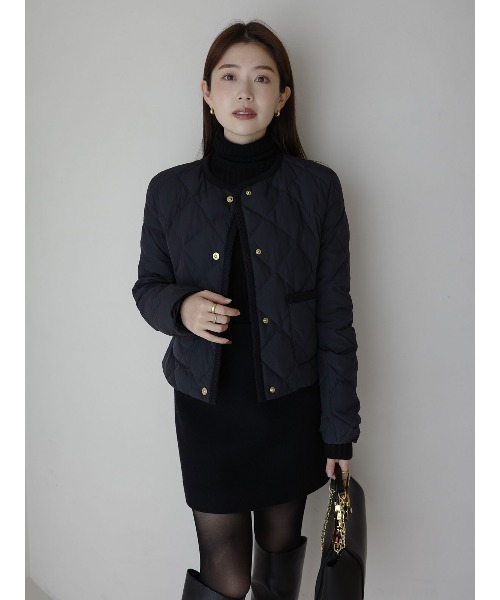 TAION×anuans】ノーカラーキルティングショートダウン（ダウン