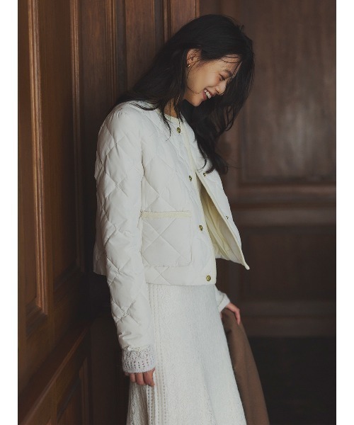 TAION×anuans】ノーカラーキルティングショートダウン（ダウン