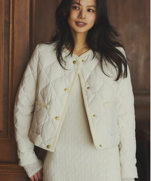 TAION×anuans】ノーカラーキルティングショートダウン（ダウン