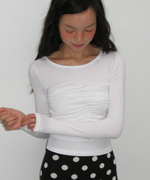 RONRON（ロンロン）の「SHIRRING BUSTIER LONG SLEEVE T SHIRT WHITE（Tシャツ/カットソー）」
