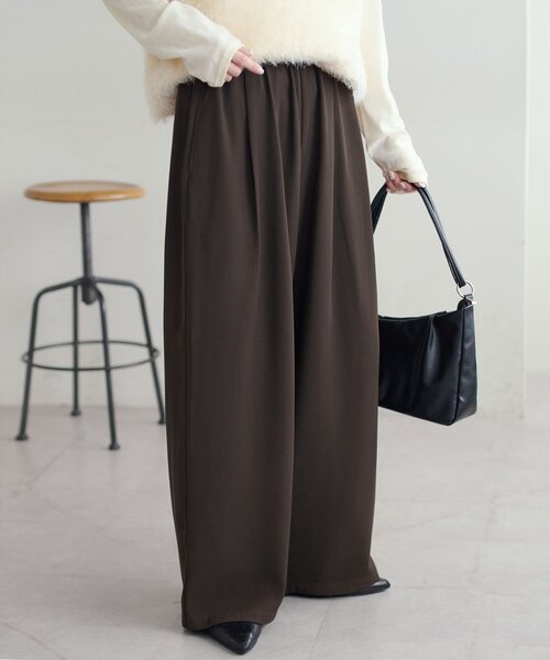 タック使いイージーパンツ ロングパンツ 2点 セール】【腰回りカバー/ラフに綺麗見え】タック使いイージーパンツ