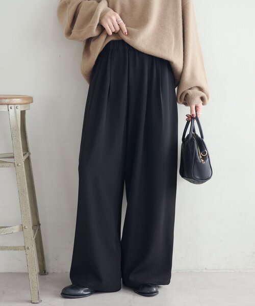 セール】【腰回りカバー/ラフに綺麗見え】タック使いイージーパンツ