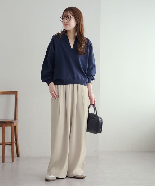 セール】【腰回りカバー/ラフに綺麗見え】タック使いイージーパンツ