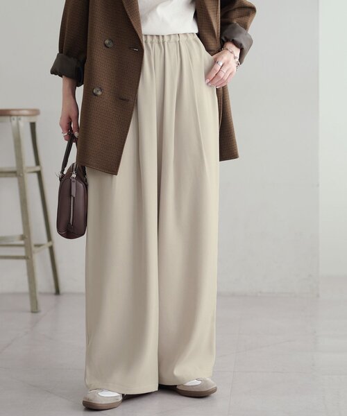 セール】【腰回りカバー/ラフに綺麗見え】タック使いイージーパンツ