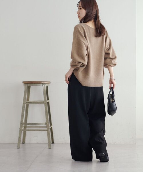 セール】【腰回りカバー/ラフに綺麗見え】タック使いイージーパンツ