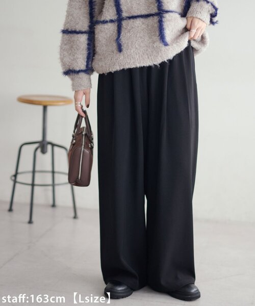 セール】【腰回りカバー/ラフに綺麗見え】タック使いイージーパンツ