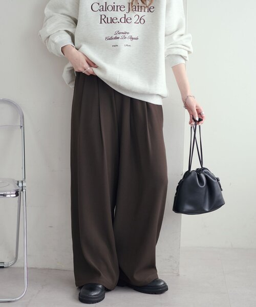 タック使いイージーパンツ ロングパンツ 2点 セール】【腰回りカバー/ラフに綺麗見え】タック使いイージーパンツ