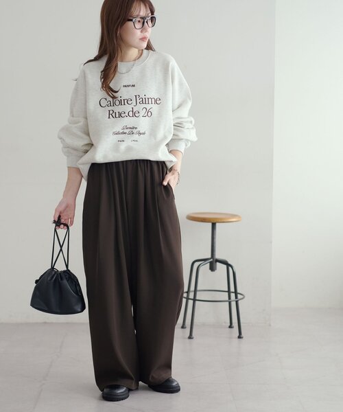 セール】【腰回りカバー/ラフに綺麗見え】タック使いイージーパンツ