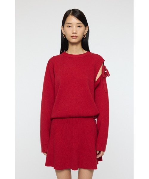 MOUSSY（マウジー）の「TIED RIBBON セーター & ミニスカート（ワンピース・レディース・レッド/チャコールグレー/ブラック・1/2）」の9枚目の写真