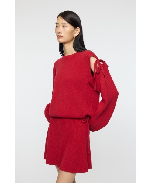MOUSSY（マウジー）の「TIED RIBBON セーター & ミニスカート（ワンピース・レディース・レッド/チャコールグレー/ブラック・1/2）」の12枚目の写真