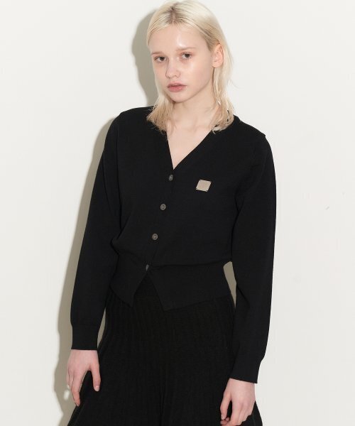Square Logo Knit Cardigan - Black