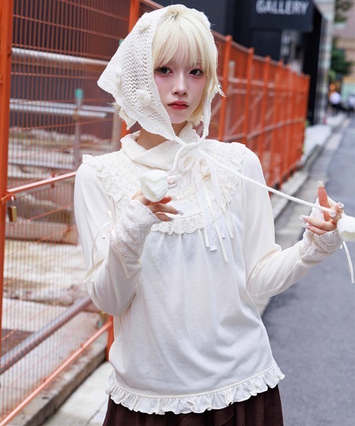 axes femme（アクシーズファム）の「ヨークレース×リボンタートル（Tシャツ/カットソー・レディース・ブラック/キナリ・FREE）」の2枚目の写真