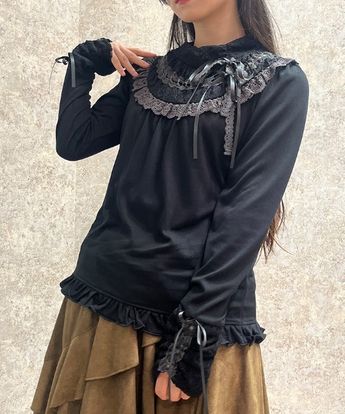 axes femme（アクシーズファム）の「ヨークレース×リボンタートル（Tシャツ/カットソー・レディース・ブラック/キナリ・FREE）」の5枚目の写真