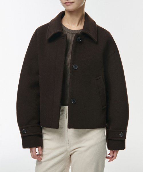 MUSINSA STANDARD WOMAN（ムシンサスタンダードウーマン）の「ウィメンズカシミヤブレンドショートマックコート[ダークブラウン]（チェスターコート・レディース・その他・SMALL/MEDIUM/LARGE/X-SMALL）」の4枚目の写真