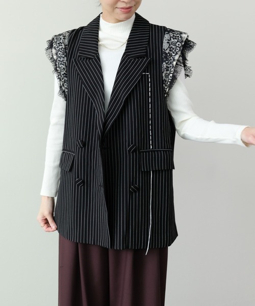 DOLLUPOOPS（ドールアップウップス）の「レースバックストライプベスト（ベスト・レディース・グレー/ブラック・FREE）」の2枚目の写真