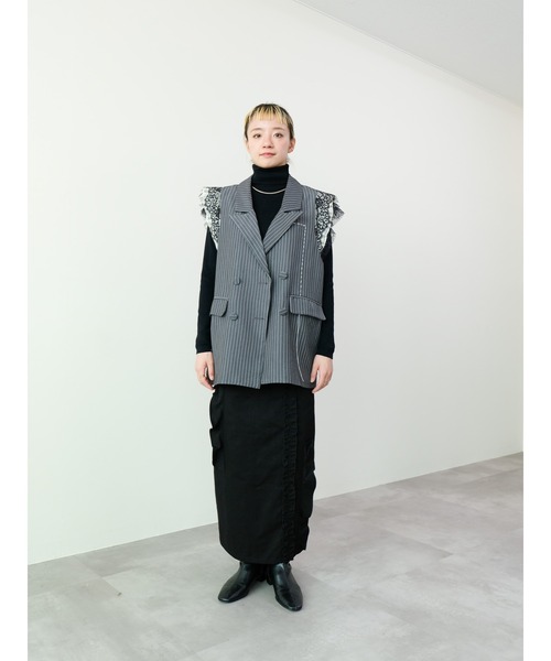 DOLLUPOOPS（ドールアップウップス）の「レースバックストライプベスト（ベスト・レディース・グレー/ブラック・FREE）」の12枚目の写真