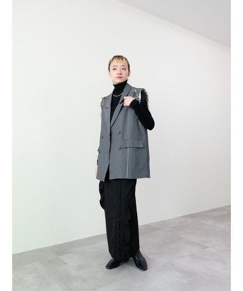 DOLLUPOOPS（ドールアップウップス）の「レースバックストライプベスト（ベスト・レディース・グレー/ブラック・FREE）」の3枚目の写真