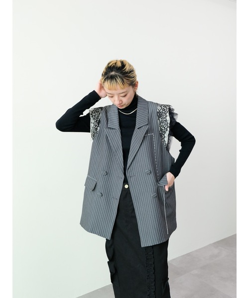 DOLLUPOOPS（ドールアップウップス）の「レースバックストライプベスト（ベスト・レディース・グレー/ブラック・FREE）」の7枚目の写真