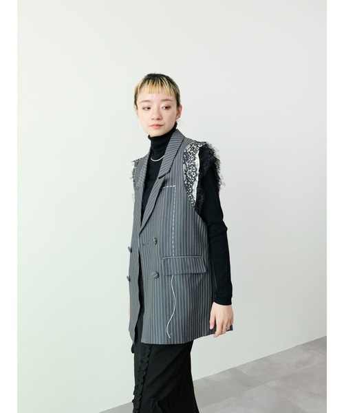 DOLLUPOOPS（ドールアップウップス）の「レースバックストライプベスト（ベスト・レディース・グレー/ブラック・FREE）」の8枚目の写真