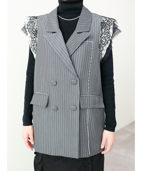 DOLLUPOOPS（ドールアップウップス）の「レースバックストライプベスト（ベスト・レディース・グレー/ブラック・FREE）」の10枚目の写真