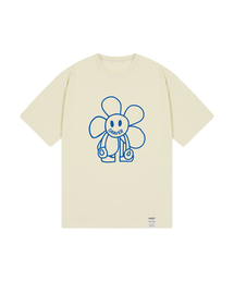 [ユニセックス]コミックスラインフラワードローイング半袖Tシャツ_サンドベージュ