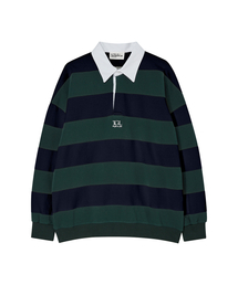 THE GREEN LAB（ザグリーンラボ）の「ストライプラグビー襟スウェット [グリーン/ネイビー]（スウェット）」