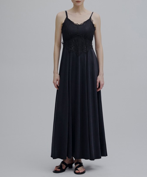 LACE DOCKING TENCEL DENIM FLARE DRESS（ワンピース）｜Ameri（アメリ