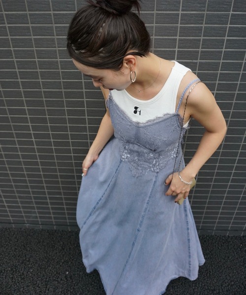 LACE DOCKING TENCEL DENIM FLARE DRESS（ワンピース）｜Ameri（アメリ