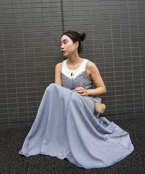 LACE DOCKING TENCEL DENIM FLARE DRESS（ワンピース）｜Ameri（アメリ