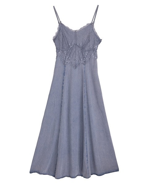 LACE DOCKING TENCEL DENIM FLARE DRESS（ワンピース）｜Ameri（アメリ