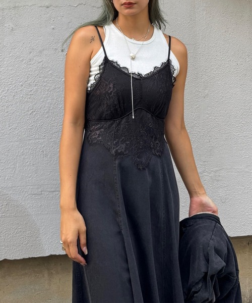 Ameri（アメリ）の「LACE DOCKING TENCEL DENIM FLARE DRESS（ワンピース・レディース・パープル/ブラック・SMALL/MEDIUM）」の21枚目の写真