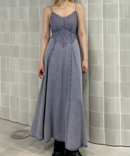 LACE DOCKING TENCEL DENIM FLARE DRESS（ワンピース）｜Ameri（アメリ