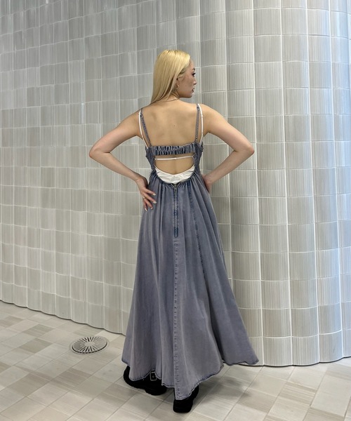Ameri（アメリ）の「LACE DOCKING TENCEL DENIM FLARE DRESS（ワンピース・レディース・パープル/ブラック・SMALL/MEDIUM）」の19枚目の写真
