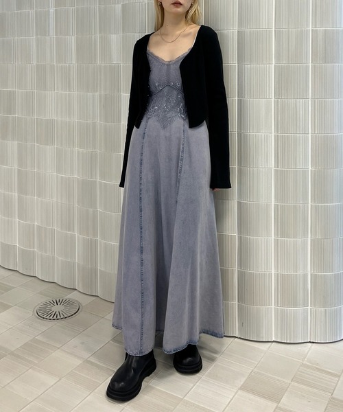 LACE DOCKING TENCEL DENIM FLARE DRESS（ワンピース）｜Ameri（アメリ