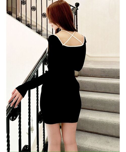 RESEXXY（リゼクシー）の「バイカラーフロントリボンニットミニワンピース（ワンピース・レディース・ベージュ/ブルー/ブラック・FREE）」の14枚目の写真