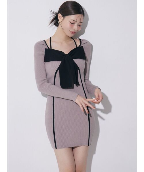 RESEXXY（リゼクシー）の「バイカラーフロントリボンニットミニワンピース（ワンピース・レディース・ベージュ/ブルー/ブラック・FREE）」の21枚目の写真
