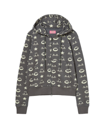 NYGD PATTERN HOOD ZIP-UP CHARCOAL