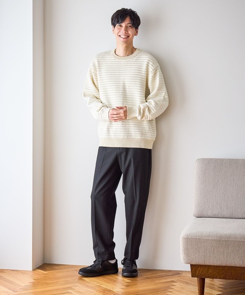 GLOBAL WORK（グローバルワーク）の「コットンボーダーニットプルオーバー/619242（ニット/セーター・メンズ・ネイビー/グリーン/ライトベージュ・X-LARGE/MEDIUM/SMALL/LARGE）」の4枚目の写真