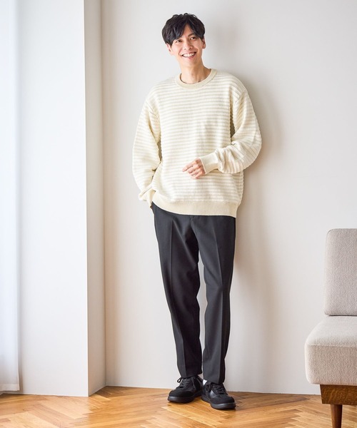 GLOBAL WORK（グローバルワーク）の「コットンボーダーニットプルオーバー/619242（ニット/セーター・メンズ・ネイビー/グリーン/ライトベージュ・X-LARGE/MEDIUM/SMALL/LARGE）」の5枚目の写真