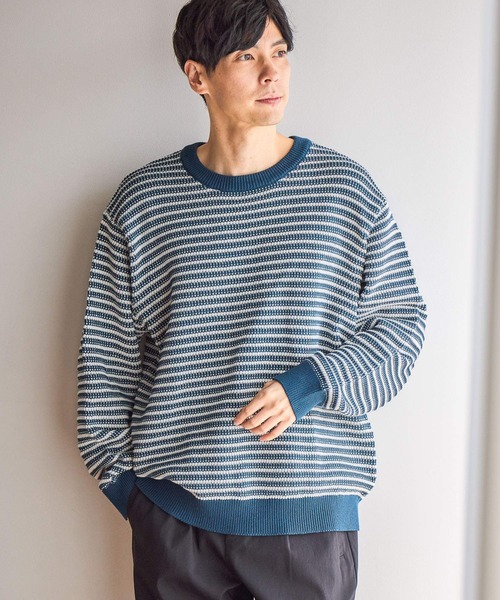 GLOBAL WORK（グローバルワーク）の「コットンボーダーニットプルオーバー/619242（ニット/セーター・メンズ・ネイビー/グリーン/ライトベージュ・X-LARGE/MEDIUM/SMALL/LARGE）」の13枚目の写真