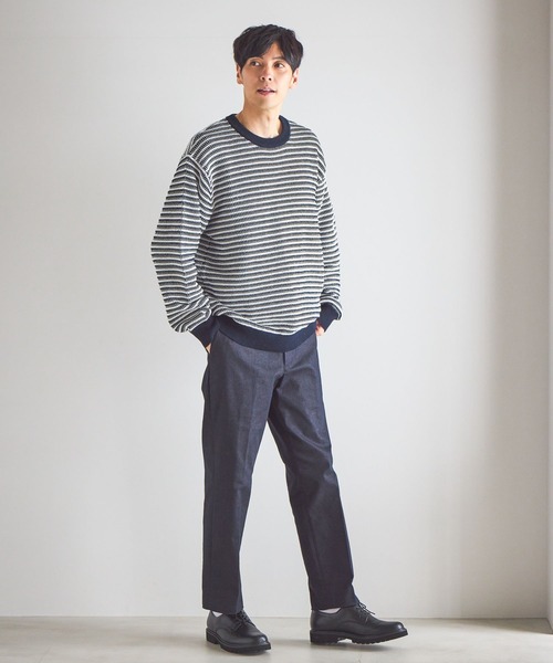 GLOBAL WORK（グローバルワーク）の「コットンボーダーニットプルオーバー/619242（ニット/セーター・メンズ・ネイビー/グリーン/ライトベージュ・X-LARGE/MEDIUM/SMALL/LARGE）」の18枚目の写真