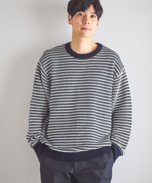 GLOBAL WORK（グローバルワーク）の「コットンボーダーニットプルオーバー/619242（ニット/セーター・メンズ・ネイビー/グリーン/ライトベージュ・X-LARGE/MEDIUM/SMALL/LARGE）」の21枚目の写真