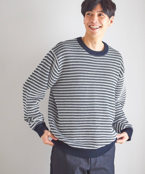 GLOBAL WORK（グローバルワーク）の「コットンボーダーニットプルオーバー/619242（ニット/セーター・メンズ・ネイビー/グリーン/ライトベージュ・X-LARGE/MEDIUM/SMALL/LARGE）」の22枚目の写真