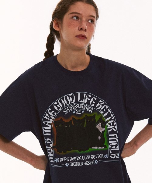 MATCHGLOBE(マッチグローブ)の「ファイブキトン オーバーサイズTシャツ (ネイビー)(Tシャツ/カットソー・レディース・その他・FREE)」の1枚目の写真