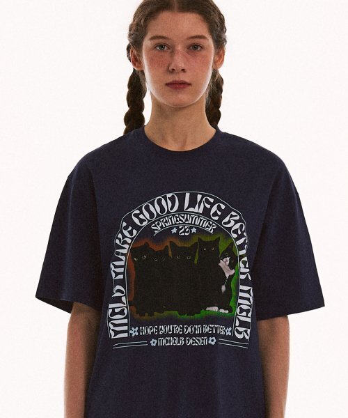 MATCHGLOBE(マッチグローブ)の「ファイブキトン オーバーサイズTシャツ (ネイビー)(Tシャツ/カットソー・レディース・その他・FREE)」の3枚目の写真