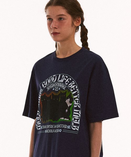 MATCHGLOBE(マッチグローブ)の「ファイブキトン オーバーサイズTシャツ (ネイビー)(Tシャツ/カットソー・レディース・その他・FREE)」の4枚目の写真