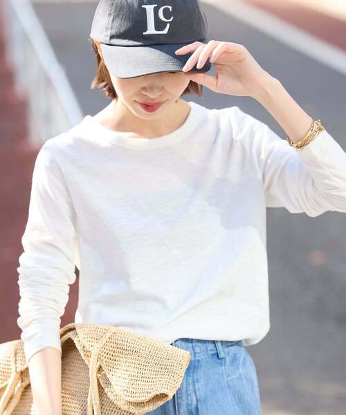 SLOBE IENA（スローブイエナ）の「シアー天竺クルーネックロンTEE（Tシャツ/カットソー・レディース・ブラック/ダークパープル/ホワイト/ベージュ・FREE）」の2枚目の写真