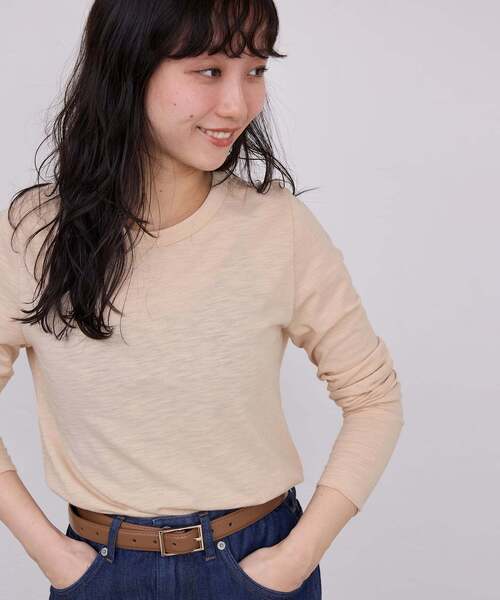 SLOBE IENA（スローブイエナ）の「シアー天竺クルーネックロンTEE（Tシャツ/カットソー・レディース・ブラック/ダークパープル/ホワイト/ベージュ・FREE）」の5枚目の写真