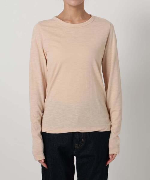 SLOBE IENA（スローブイエナ）の「シアー天竺クルーネックロンTEE（Tシャツ/カットソー・レディース・ブラック/ダークパープル/ホワイト/ベージュ・FREE）」の21枚目の写真