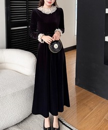 Diosfront（ディオスフロント）の「異素材フリルドッキングベロアワンピース（ワンピース）」